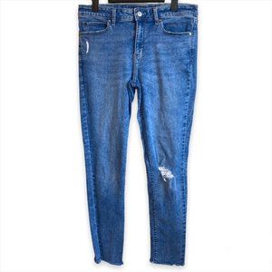 Uniqlo Skinny Tapered Mid Rise Jeans Ultra Stretch Fabric Distressed Size 30